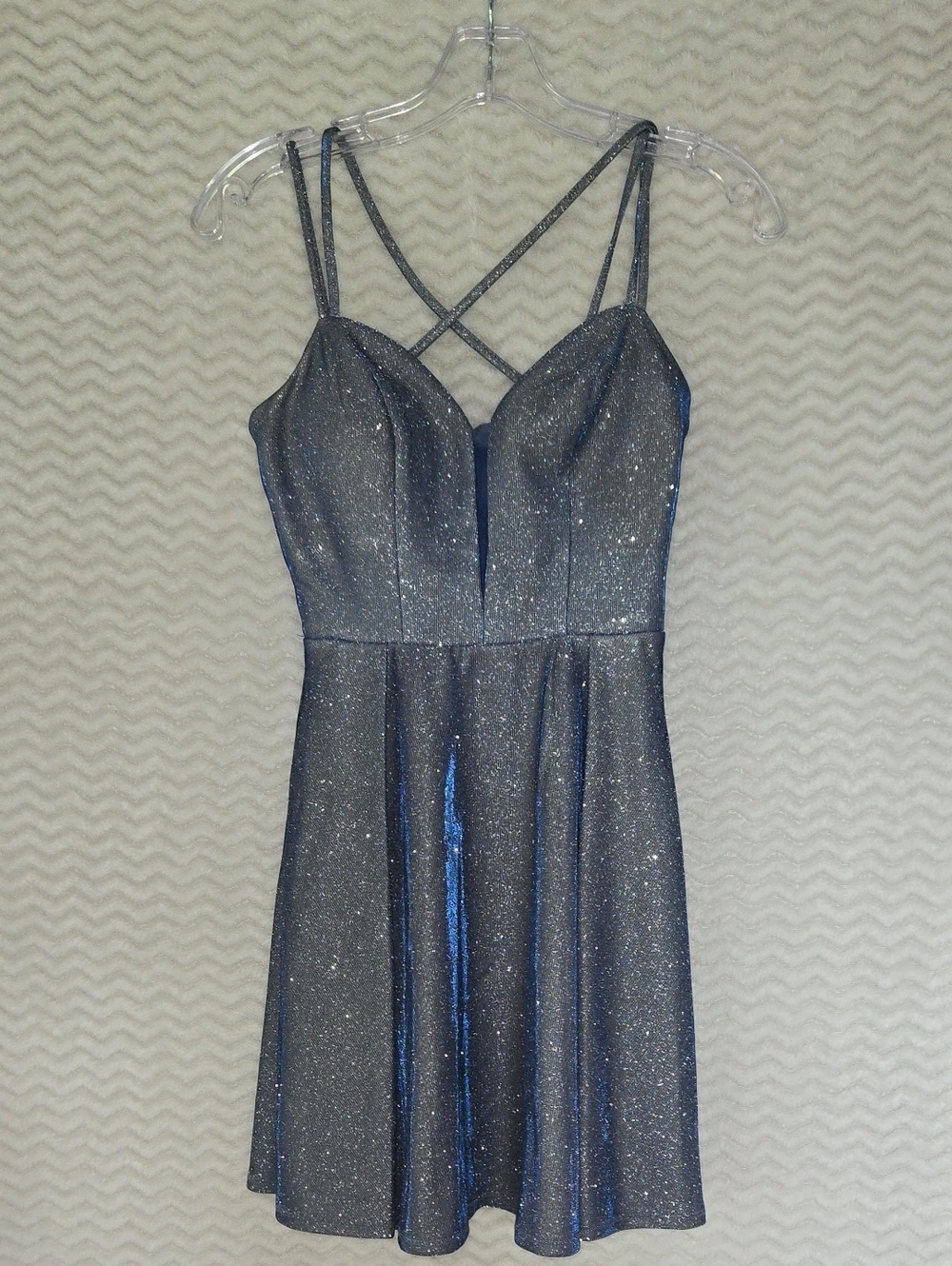NWT IB. Smart Blue & Silver Glitter Strappy Mini Dress